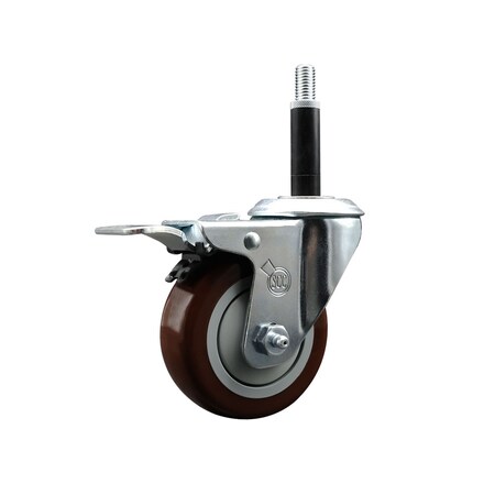 Service Caster 3.5'' SS Maroon Poly Swivel 3/4'' Expanding Stem Caster Total Lock Brake SCC-SSEXTTL20S3514-PPUB-MRN-34